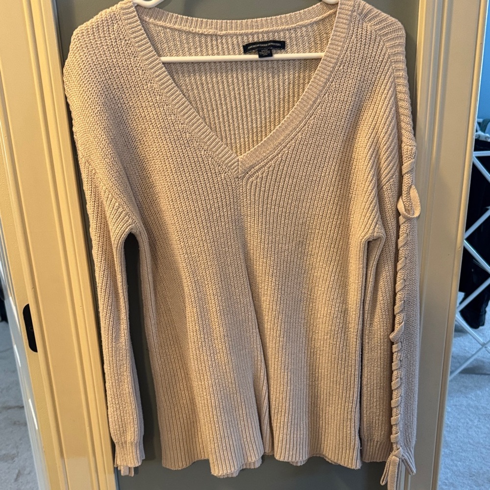 American Eagle Outfitters Cream V-Neck Sweater